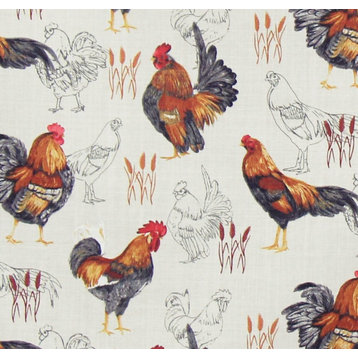 Rooster Toile fabric chicken farmhouse home decorating material, Standard Cut