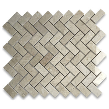 Crema Marfil Marble 1x2 Herringbone Mosaic Tile Polished, 1 sheet