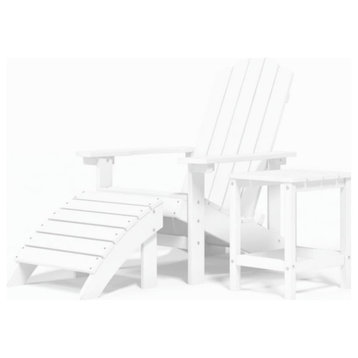 vidaxL Patio Adirondack Chair With Footstool and Table HDPE White