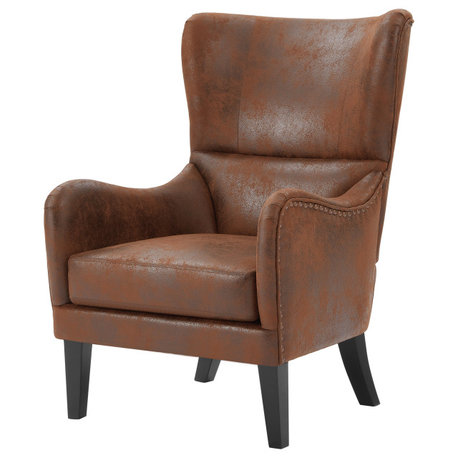 Salerno Contemporary Microfiber Wingback Club Chair, Brown, Single