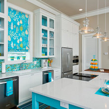 red & turquiose kitchen