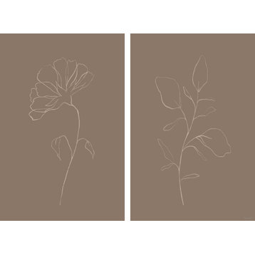 Leaves and Flower Diptych, 2-Piece Set, 8x12 Panels