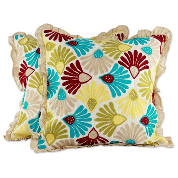 Floral Delight Embroidered Cushion Covers, Set of 2