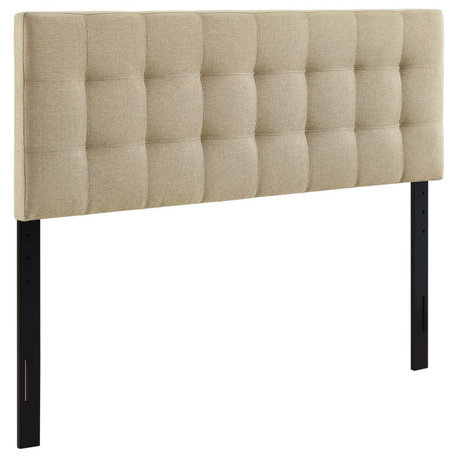 Lily Queen Upholstered Fabric Headboard, Beige
