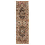 Jaipur Living - Vibe by Jaipur Living Irenea Medallion Tan/Ivory Area Rug, 2'6"x8' - Inspired by the vintage perfection of sun-bathed Turkish designs, the Myriad collection is warm and inviting with faded yet moody hues. The Irenea rug boasts an elegantly distressed, ornate medallion in tones of tan, ivory, pink, and blue with ivory fringe trim for added texture and antique allure. This power-loomed rug features a plush and durable blend of polyester and polypropylene, lending the ideal accent to high-traffic spaces.