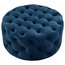 Sidney Round Cocktail Ottoman, Allover Tufted, Castered Legs, Velvet, Navy