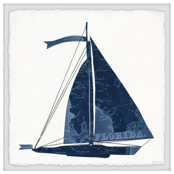 "Navy Blue Florida Sailboat" Framed Painting Print, 12x12