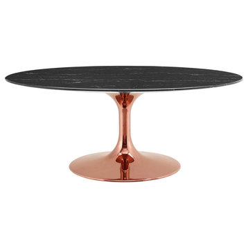 Coffee Table, Oval, Artificial Marble, Metal, Rose Gold Black, Modern, Lounge