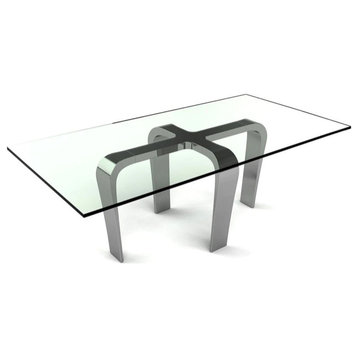 Raffaella Dining Table, Polished and Brushed Stainless Steel Base, Smoke Glass