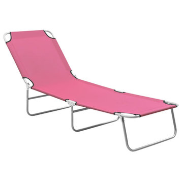 vidaXL Folding Sun Lounger Steel and Fabric Pink Outdoor Garden Patio Seat