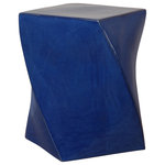 Emissary Home and Garden - Blue Garden Twist Stool - Twist stool with a blue glossy glaze. Clean by hand to preserve the finish of the stool. Due to the hand made nature of the piece, color may vary slightly.