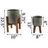 10" And 8" Set Of 2 Sunburst Ceramic Planter On Wood Stand