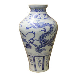 Chinese Blue White Porcelain Oriental Dragons Scenery Graphic VaseChinese Blue W - Vases