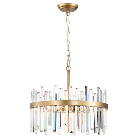 Eva 5-light Drum Crystal Glass Chandelier in Glossy Brass Finish