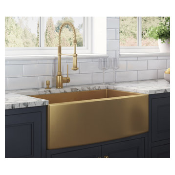 30-inch  Farmhouse Sink - Brass Tone Matte Gold Stainless Steel - RVH9660GG