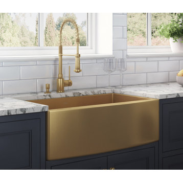 30-inch Farmhouse Sink - Brass Tone Matte Gold Stainless Steel - RVH9660GG