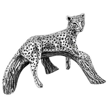 Silver Leopard on Branch Sculpture A507