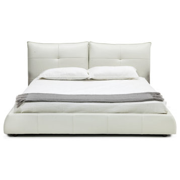 Modrest Patrick Modern White Leather Bed, Eastern King