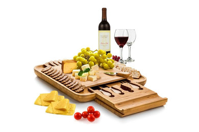 Bamboo Cheese Board with Cutlery Set,