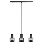 EGLO - Molineros 3-Light Linear Pendant -Black,  White Interior/Outer Glass Shade - The Molineros four light linear Pendant by Eglo features a black finish with an elegant double shade design with clear outer glass shades surrounding white plastic interior shades. The black fully adjustable cable gives you the option for various hanging heights.