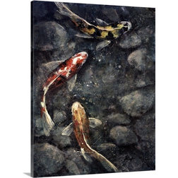Contemporary Prints And Posters Gallery-Wrapped Canvas Entitled Koi Games III, 16"x20"