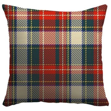 "Red and Green Holiday Tartan Plaid Tweed" Pillow 16"x16"