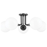 Mitzi - Mitzi H105605 Stella 5 Light 30"W Semi-Flush Ceiling Fixture - Old Bronze - Features: Steel construction Frosted glass shades (5) 60 watt medium (E26) bulbs required (not included) UL listed for damp locations Covered by Mitzi&#39;s one (1) year limited manufacturer warranty Dimensions: Height: 10-1/2" Width: 30" Product Weight: 7 lbs Shade Height: 7" Shade Width: 7" Shade Depth: 7" Canopy Width: 5-1/2" Canopy Depth: 5-1/2" Electrical specifications: Max Wattage: 300 watts Number of Bulbs: 5 Watts Per Bulb: 60 watts Bulb Base: Medium (E26) Bulb Shape: A19 Voltage: 120 volts Bulbs Included: No