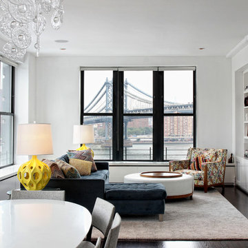 Contemporary Loft Interior Design + Renovation, Open Living Room, DUMBO Brooklyn