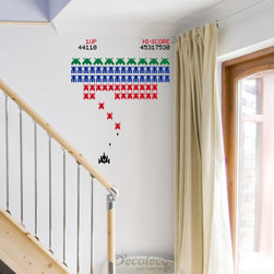 Retro Galaga like Arcade game with Space Invaders vinyl wall decal - Wall Decals