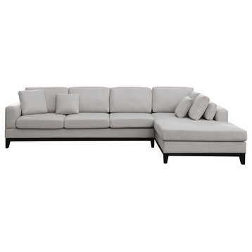 Redford Dark Gray Linen Fabric Sectional Sofa With Right Facing Chaise, Light Gray