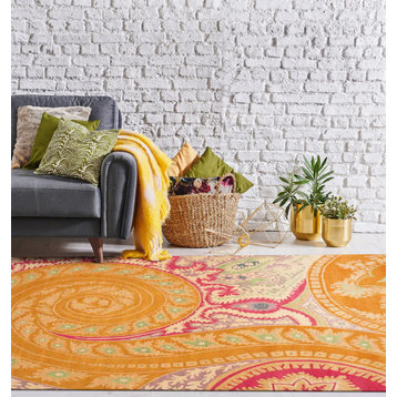 Hand-Tufted Wool Orange Transitional Floral Paisley Rug, 4' X 6'