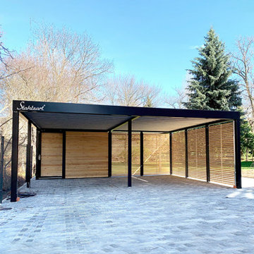 Perfektion in Stahl und Holz: Entdecken Sie unseren modernen Doppelcarport!