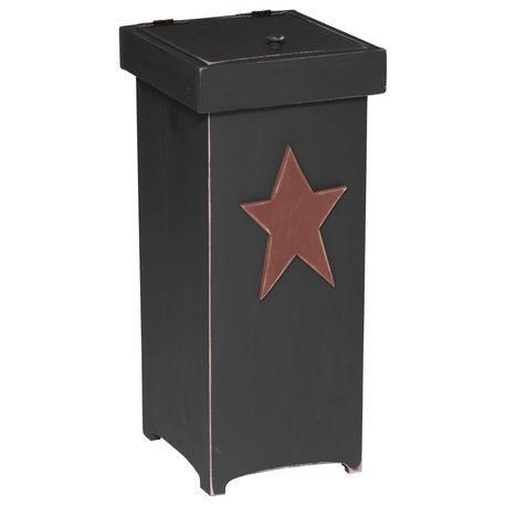 Farmhouse Pine Lift Top Trash Bin, Black