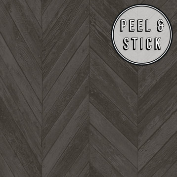 Transform Dark Grey Herringbone Wood Peel and Stick Wallpaper