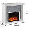 Benzara BM196008 Wood & Mirror Electric Fireplace, Crystals Inlay, Clear & Black