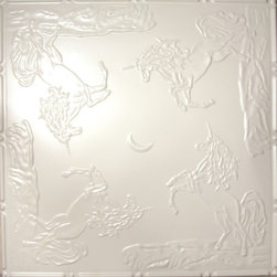 2487 Tin Ceiling Tile - White - Playful Unicorns - Ceiling Tile