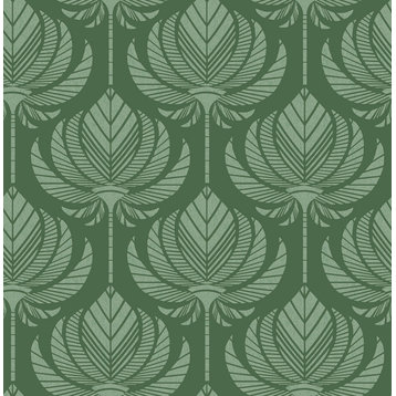 4014-26426 Palmier Green Lotus Fan Botanical Unpasted Non Woven Wallpaper