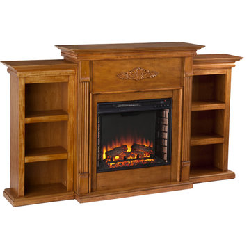Tennyson Electric Fireplace with Bookcases - Glazed Pine