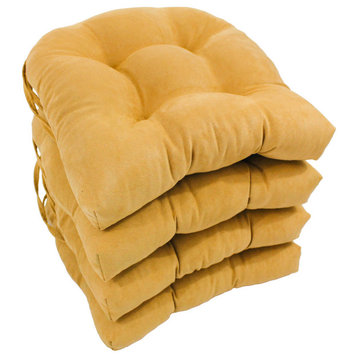 16" Solid Micro Suede U-Shaped Tufted Chair Cushions, Set of 4, Lemon