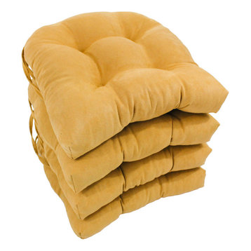 16" Solid Micro Suede U-Shaped Tufted Chair Cushions, Set of 4, Lemon