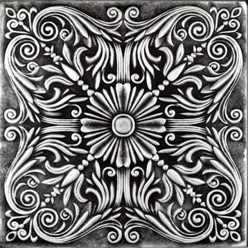 Spanish Silver, Styrofoam Ceiling Tile, 20"x20", #R139, Black Silver