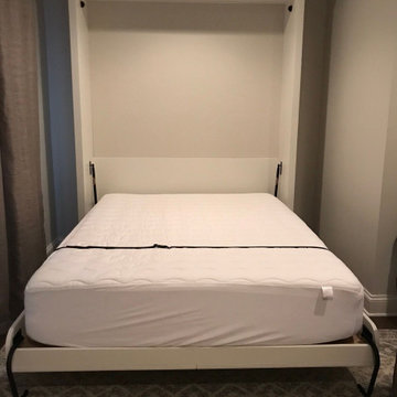 Custom Built Vertical Full Size Murphy Bed in White with Crown Molding Detail