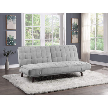 Modern Convertible Futon Sofa, Square Tufted Chenille Fabric Seat, Silver Gray