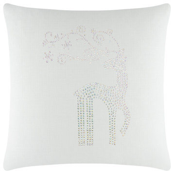 Sparkles Home Rhinestone Reindeer Pillow, White, 16x16