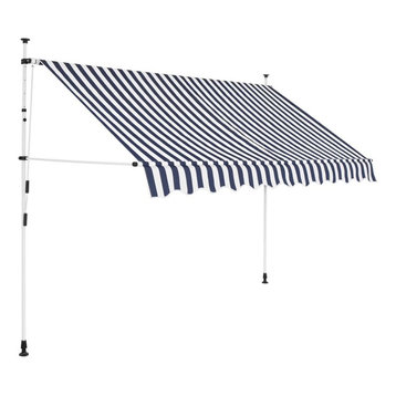 vidaXL Manual Retractable Awning 118" Blue and White Stripes Shade Sun Shelter
