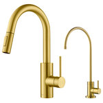 Kraus USA - Oletto Pull-Down 1-Hole Kitchen Faucet, Brushed Brass, Water Dispenser Ff-100 - Create clean contemporary style and redefine the functionality of your kitchen with the Oletto Pull-Down Faucet and Purita Drinking Water Dispenser Combo. Designed with QuickDock technology for easy installation, the pull-down faucet pairs with a filter faucet that connects to a range of under-counter purification systems and saves money by eliminating the need for bottled water a package that adds value to any home!