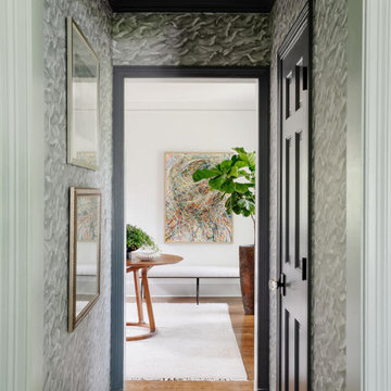Hallway with Waves Wallpaper and Dark Trim