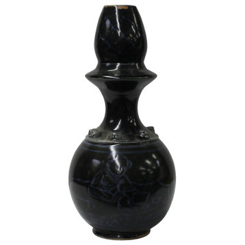 Chinese Ware Black Blue Glaze Ceramic Jar Vase Display Art Hcs5666