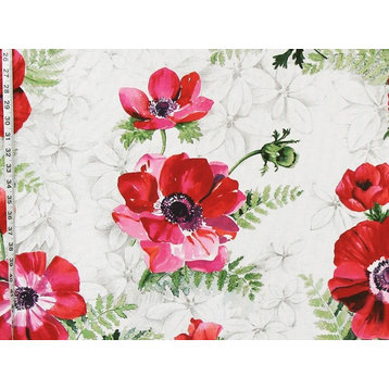 Red Orange Purple Pink Anemone Fabric Floral Watercolor, Standard Cut