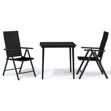 vidaXL Patio Dining Set 3 Piece Black Garden Outdoor Table and Chair Furniture